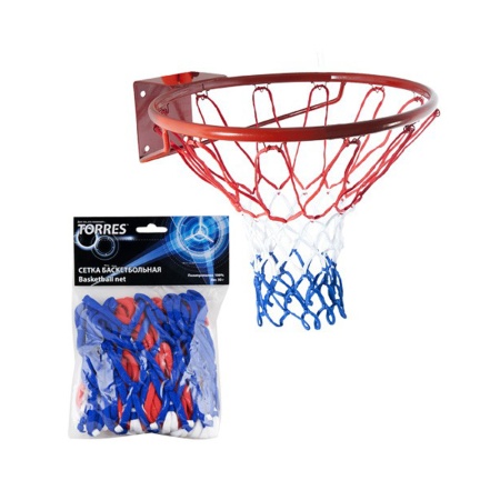 Купить Сетка баскетбольная Torres, нить 4 мм, бело-сине-красная в Дербенте 
